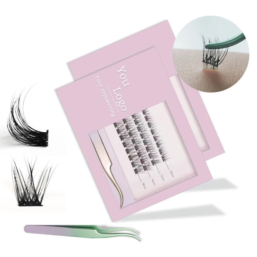 Pre-glued self adhesive cluster lash set