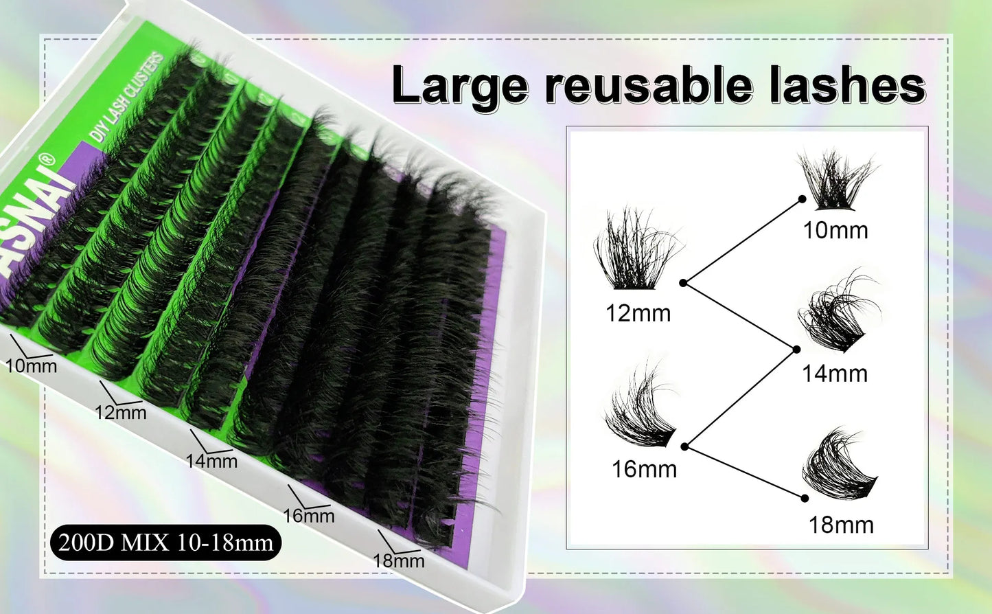 200D Volume Eyelash 14-20mm Wispy Individual Lashes D Curl Eyelash Fluffy Thick Cluster