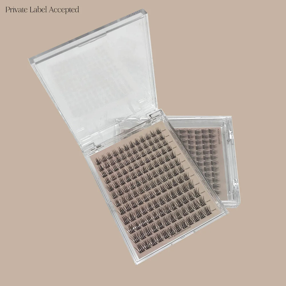 12 Lines Thin Band Cluster Lashes Tray With Acrylic Box