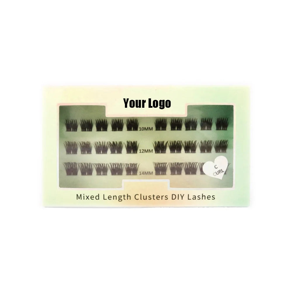 Pre-cut New DIY Segmented Lashes Faux Mink Ultra Thin Clear Band Green Package