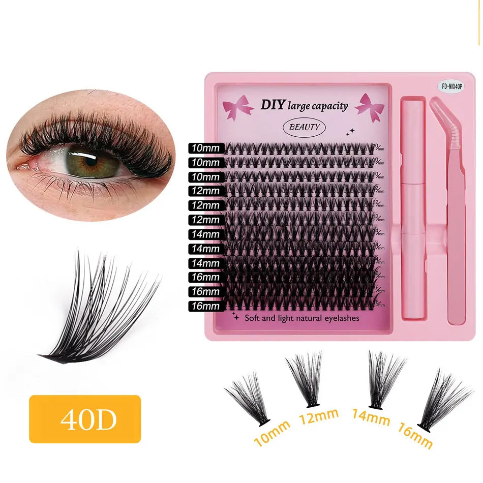 40D 60D 80D Cheap Cluster Lashes with Glue 12 14 16 Waterproof Strong Hold DIY Lash Cluster Manufacturers