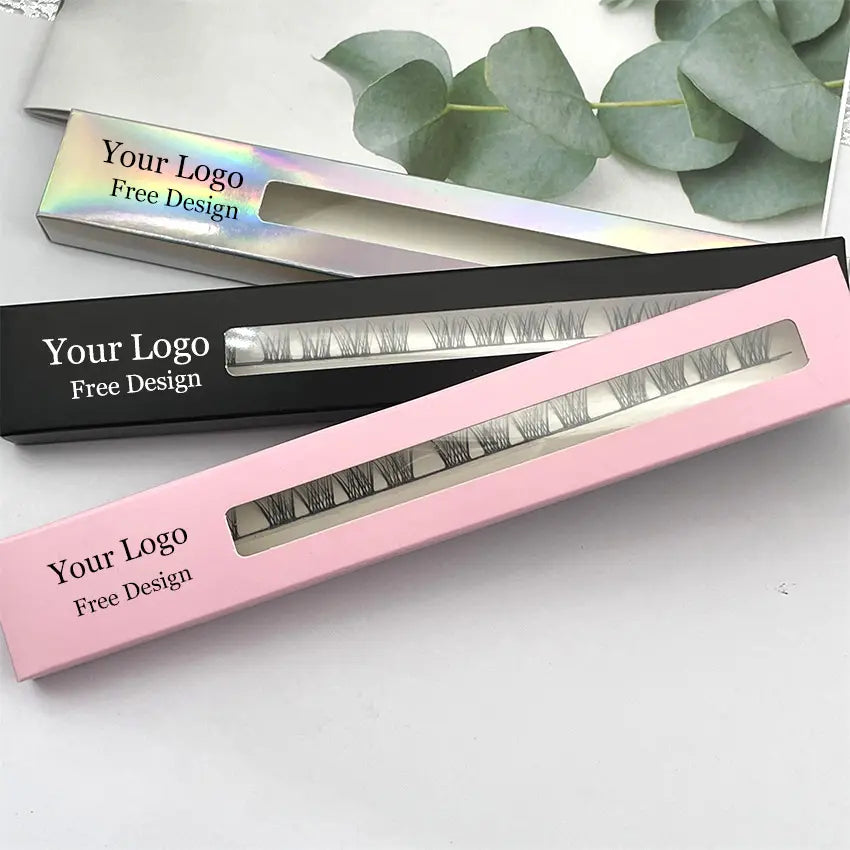 Super Thin Single Line Black Stem Segmented Eyelashes Wear Natural Ribbon Lashes Extensions With Colorful Box