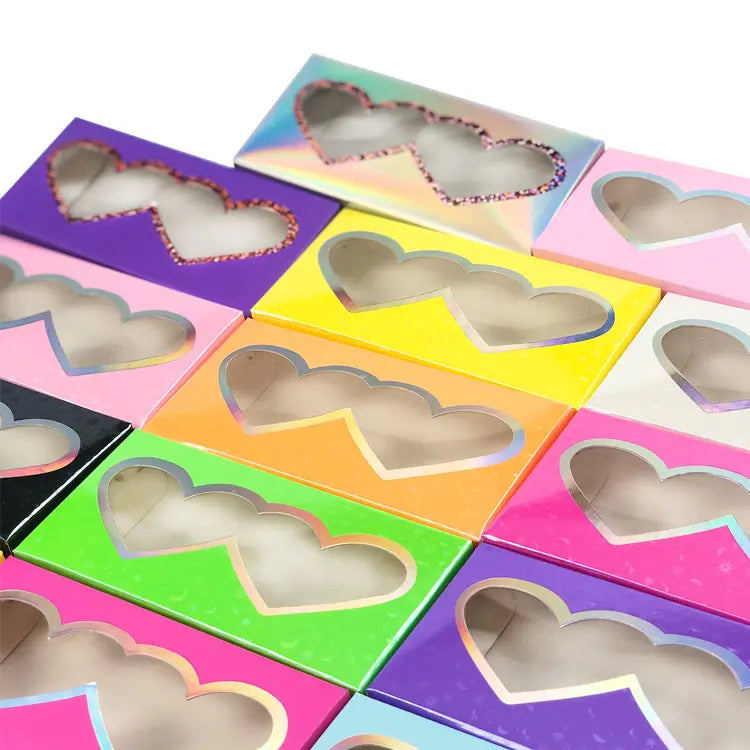 Spot Fast Delivery Color Paper Eyelash Boxes Heart Shaped Window Eyelash Boxes Yellow Rose Gold Orange Lash Box Case