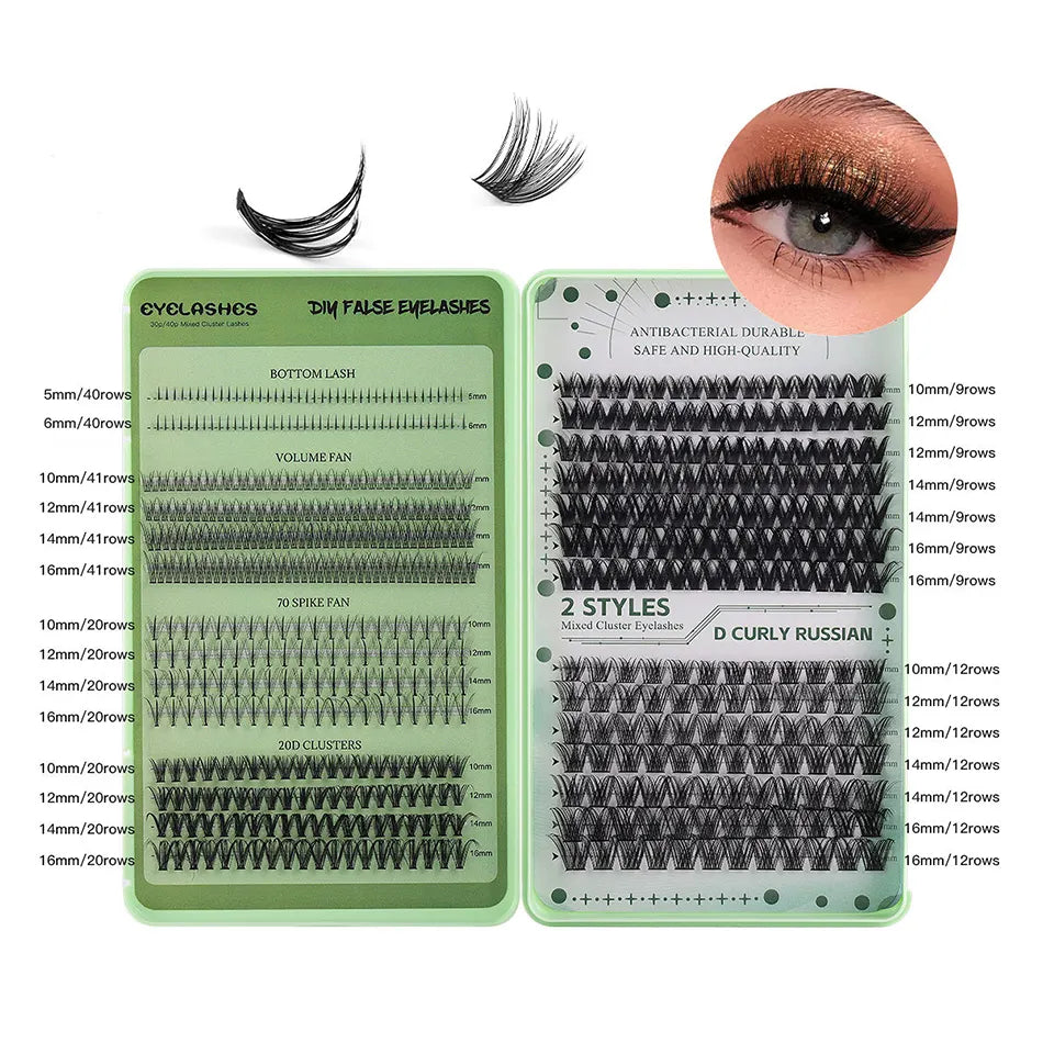 Mix Styles Lash Cluster Book Custom logo Waterproof Bond Seal Lash Clusters Kit Book Private Label