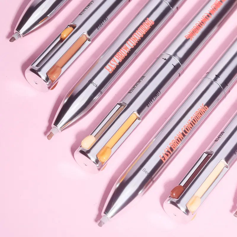 4 in 1 Thin Dark Brown Eyebrow Pencil Wholesale Creamy Vegan Eyebrow Highlighter Pencil Waterproof Eyebrow Chin