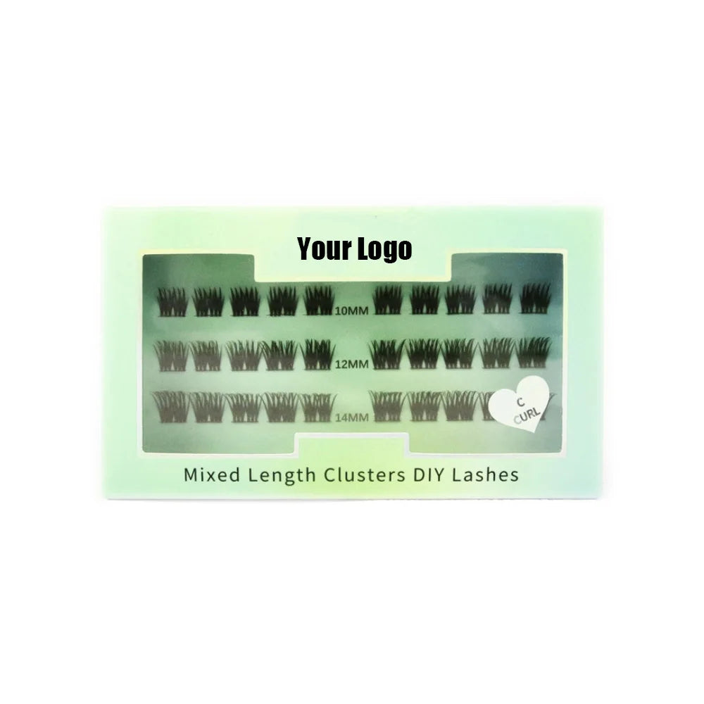 Pre-cut New DIY Segmented Lashes Faux Mink Ultra Thin Clear Band Green Package