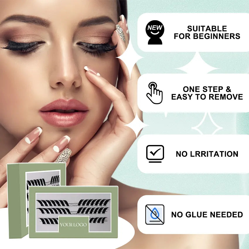 Pre Bond Cluster Lashes Eyelashes Wholesale Custom D Curl 8-16mm No Needed Glue Cluster Segment Diy Lashes Extensions Kit