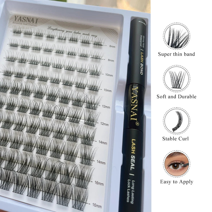 pre-cut Segmented eyelash kit seal bond and tweezers lashes cluster