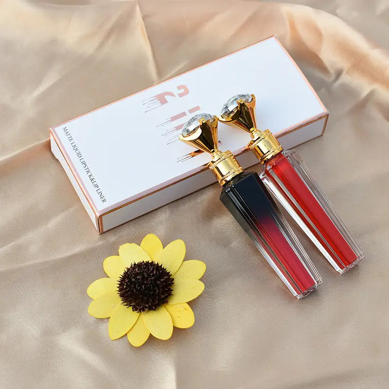 2 in 1 Matte Gloss Liner Kit Private Label Lip Gloss of Diamond Vendor Lip Gloss and Lip Liner Set Packaging