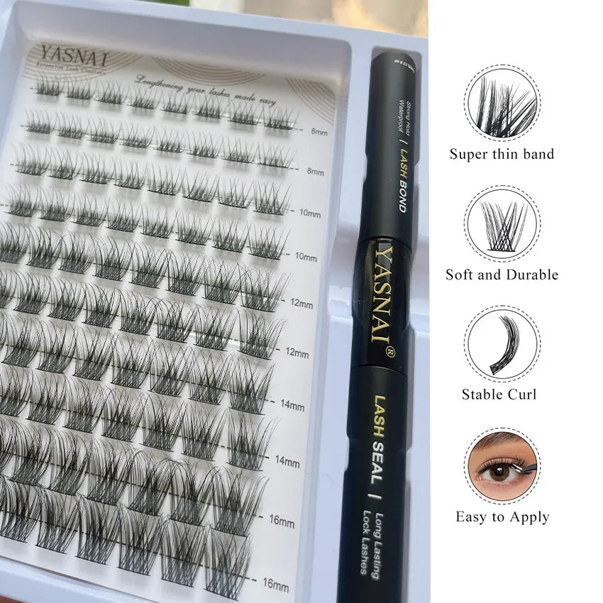 Private Label Free Design Wholesale Pre-cut Segmented Eyelash Kit Seal Bond and Tweezers Lashes Cluster Home Lashes