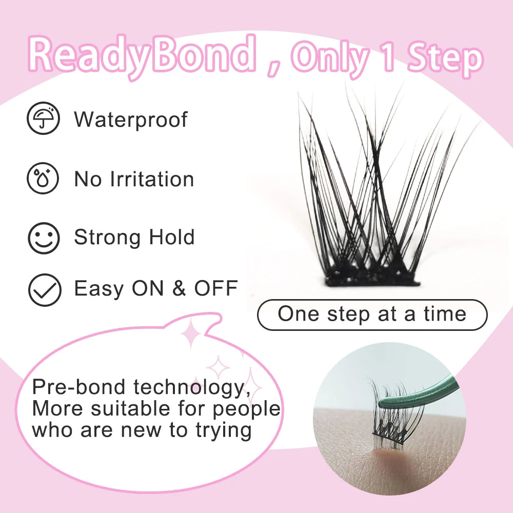 Pre-glued self adhesive cluster lash set
