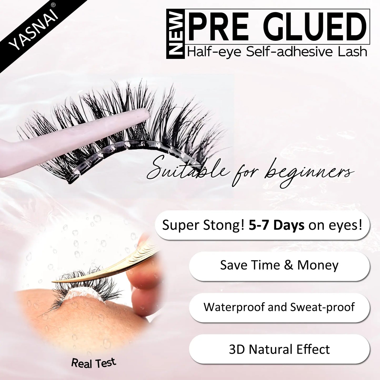 1 Step Waterproof Prebonded Half Lashes Super Strong Preglued Lashes 3D Korean Silk Pre Glue Half Lash