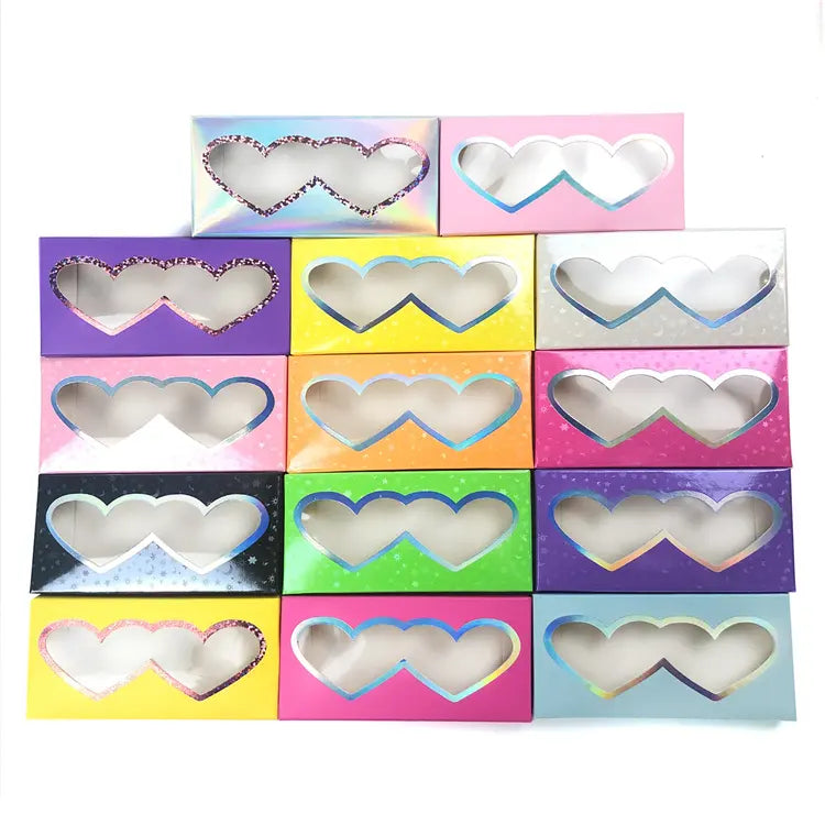 Spot Fast Delivery Color Paper Eyelash Boxes Heart Shaped Window Eyelash Boxes Yellow Rose Gold Orange Lash Box Case