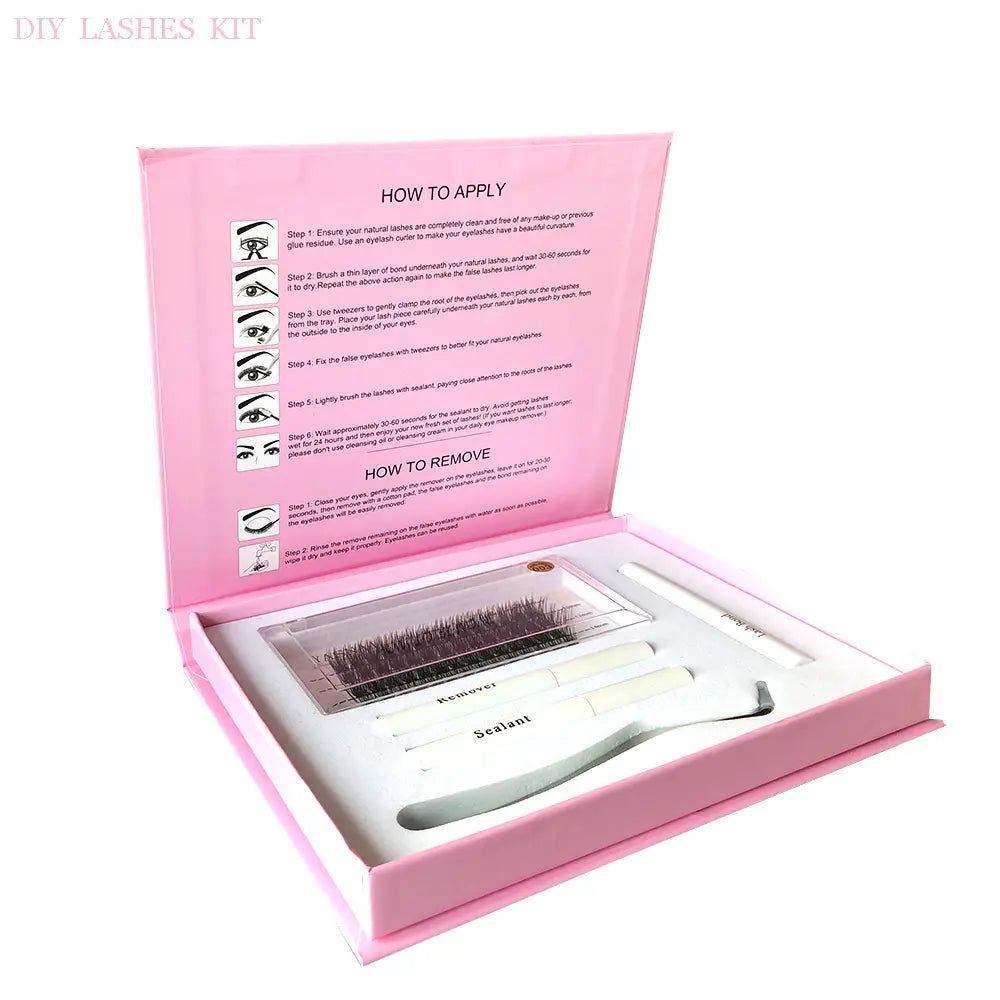 New Unique Pink Diye Clsuer Segmented Lash Kit Custom Pre Cut DIY Eyelashes Kit