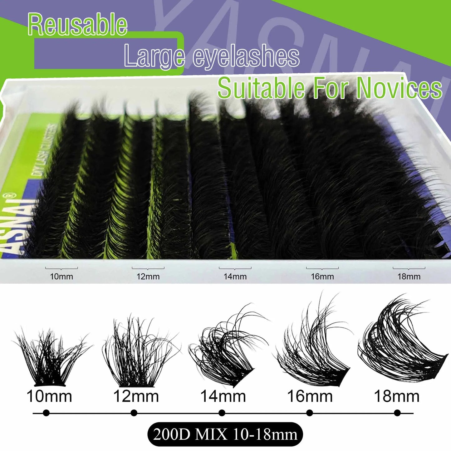 200D Volume Eyelash 14-20mm Wispy Individual Lashes D Curl Eyelash Fluffy Thick Cluster