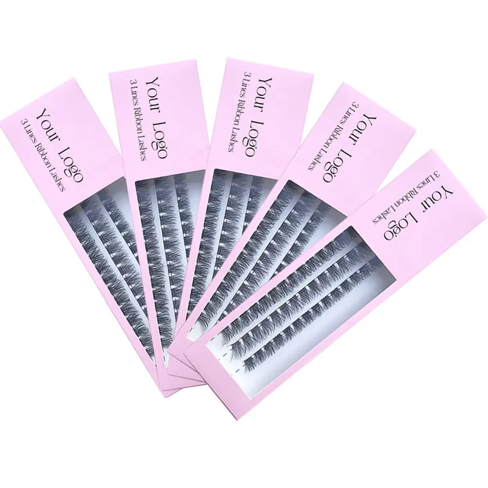 3 Rows Diy Ribbon Lashes Pink Eyelash Box at Home Cluster Lash Extensions Private Label Lash Trays Wholesale