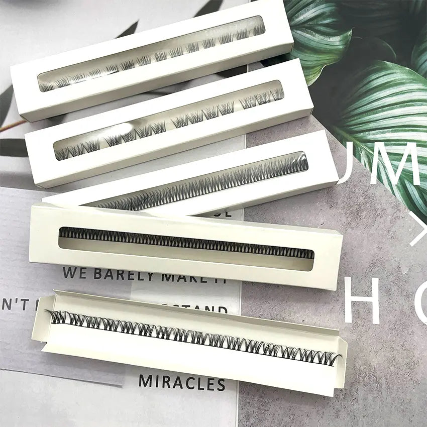 Stocked One Row Ribbon Lashes Silk Segment Lash Curl Ribbon Custer Lashes White Segmented Eyelash Box