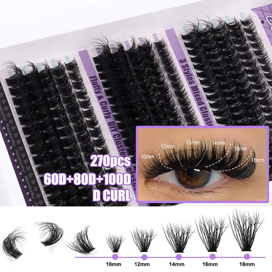 100D Super Thick and Soft Fluffy Lash Clusters Tray 12-20mm Cluster Lashes Kit Bulk Fluffy
