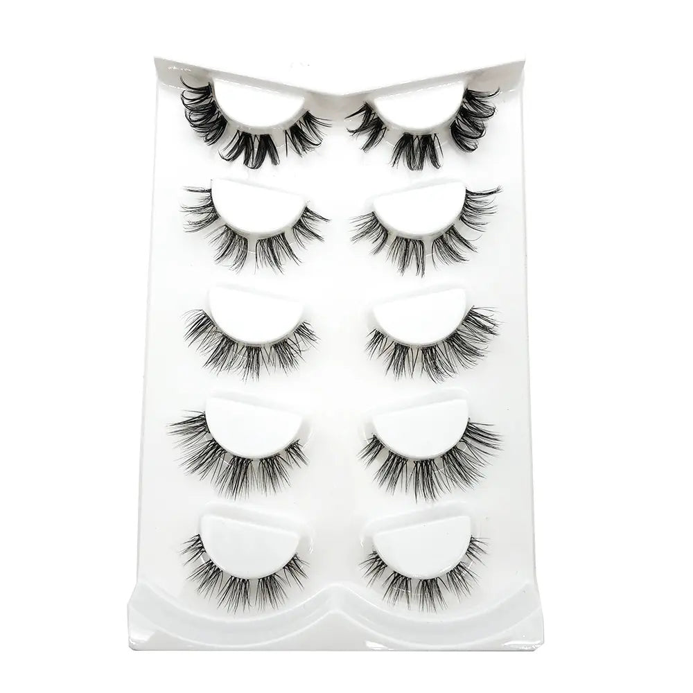 2022 New Fashion 5 Pairs Clear Band Segmented Eyelash Set Glue-based Lashes Extensions Kit
