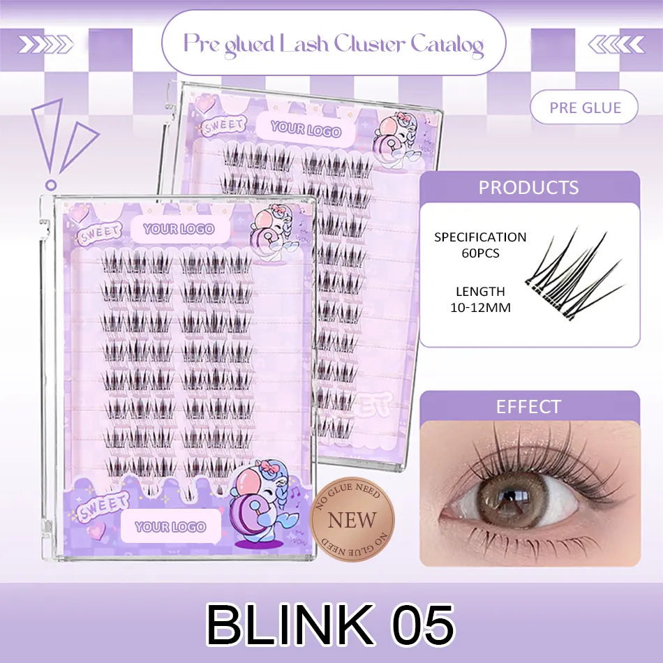 Lash Cluster with Bottom Kit Custom logo Pre Glue for Lash Clusters Pre Sticky Lash Clusters