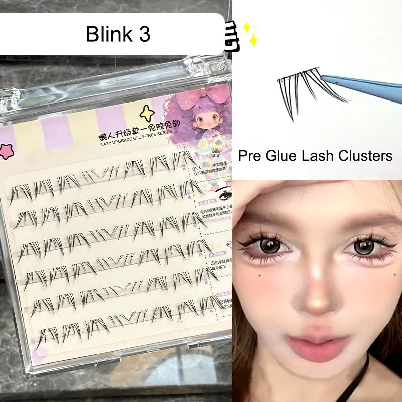 10-12mm Bulu Mata Palsu Self Adhesive Eyelashes Natural Self Adhesive Lash Clusters Wispy Press on Lashes