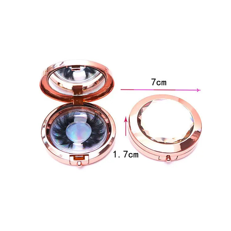 Top Grade Round Lash Holder Mirror Rose Gold Diamond Lash Circular Boxes Mirror Metal Crystal Lash Boxes Package