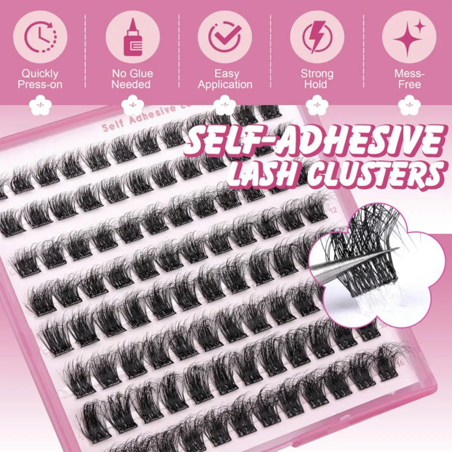 Fluffy Press on Self Adhesive Lashes. Cluster