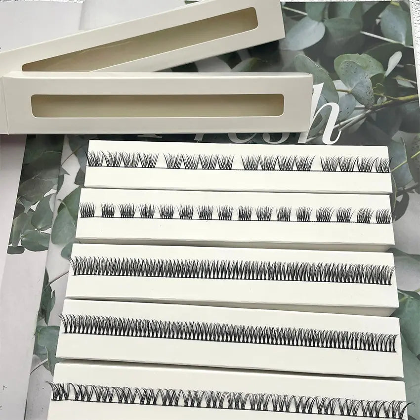 Stocked One Row Ribbon Lashes Silk Segment Lash Curl Ribbon Custer Lashes White Segmented Eyelash Box