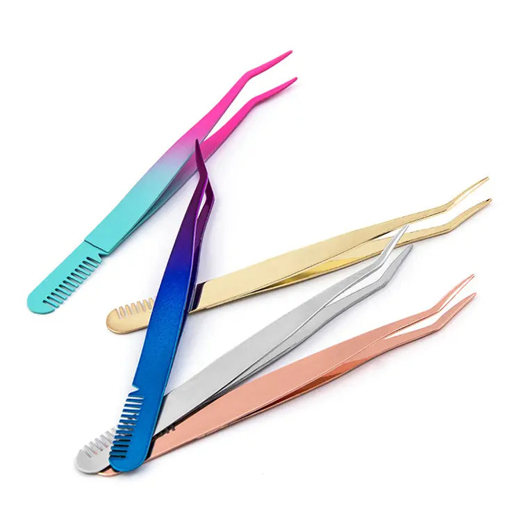 Beauty Tools 2021 Popular Pink White Black Eyelash Curler With Comb Slanted Eyebrow Tweezers