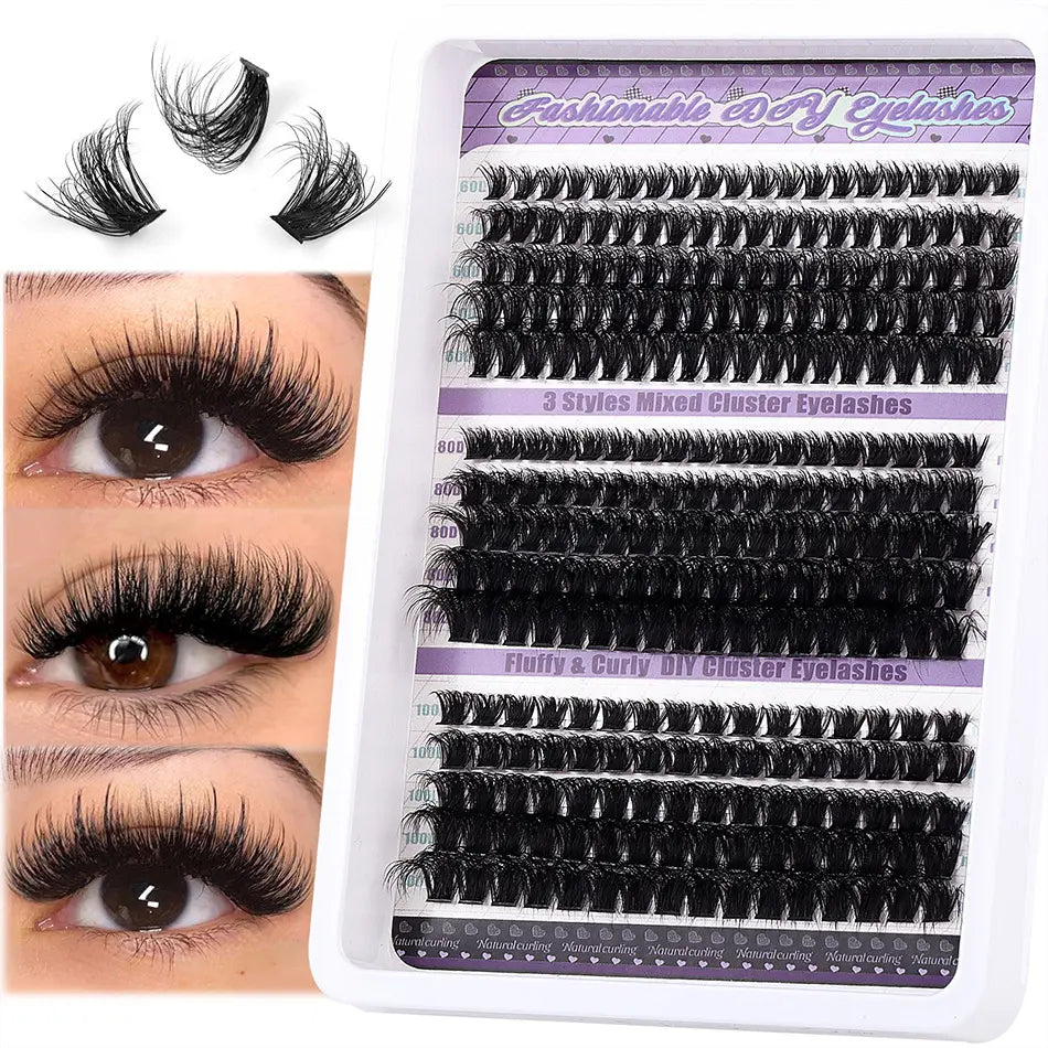 100D Super Thick and Soft Fluffy Lash Clusters Tray 12-20mm Cluster Lashes Kit Bulk Fluffy