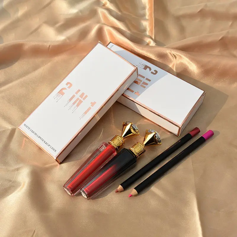 2 in 1 Matte Gloss Liner Kit Private Label Lip Gloss of Diamond Vendor Lip Gloss and Lip Liner Set Packaging
