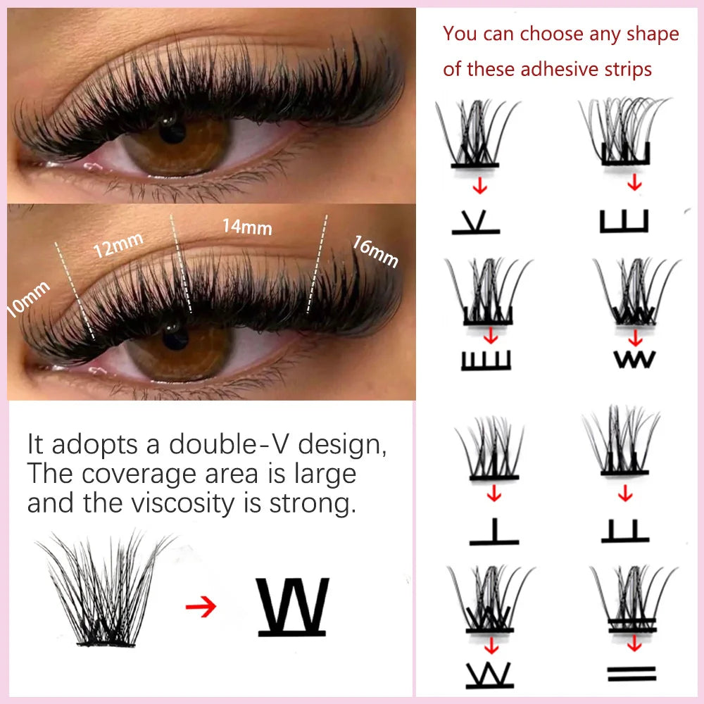 Pre-glued self adhesive cluster lash set