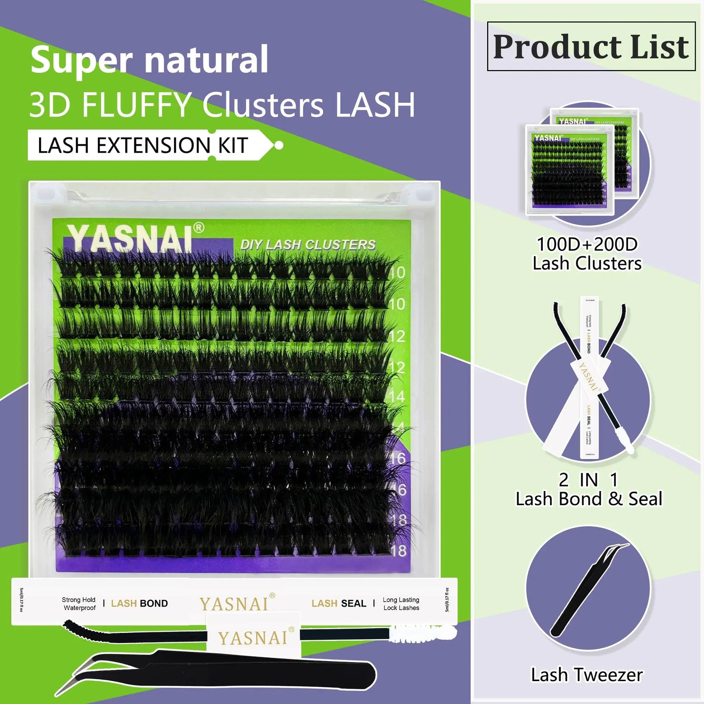 200D Volume Eyelash 14-20mm Wispy Individual Lashes D Curl Eyelash Fluffy Thick Cluster