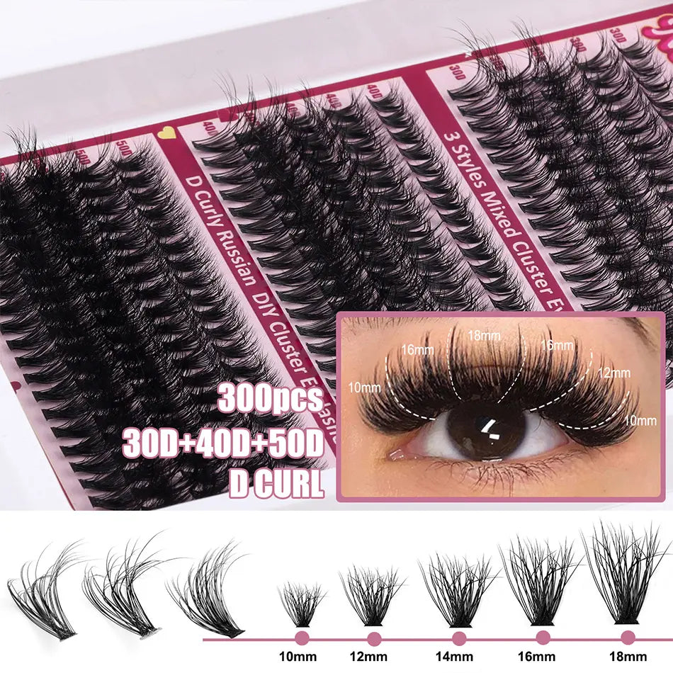 100D Super Thick and Soft Fluffy Lash Clusters Tray 12-20mm Cluster Lashes Kit Bulk Fluffy