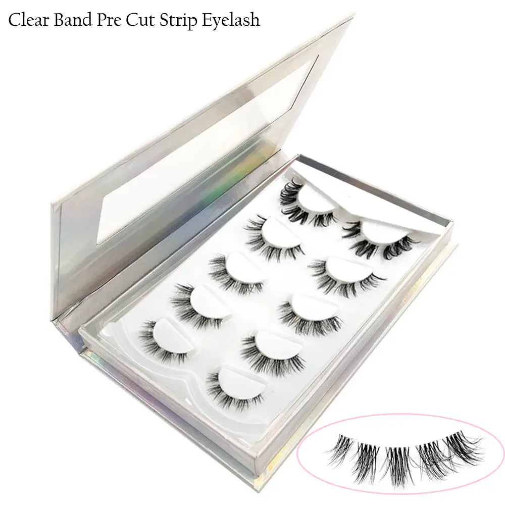 2022 New Fashion 5 Pairs Clear Band Segmented Eyelash Set Glue-based Lashes Extensions Kit
