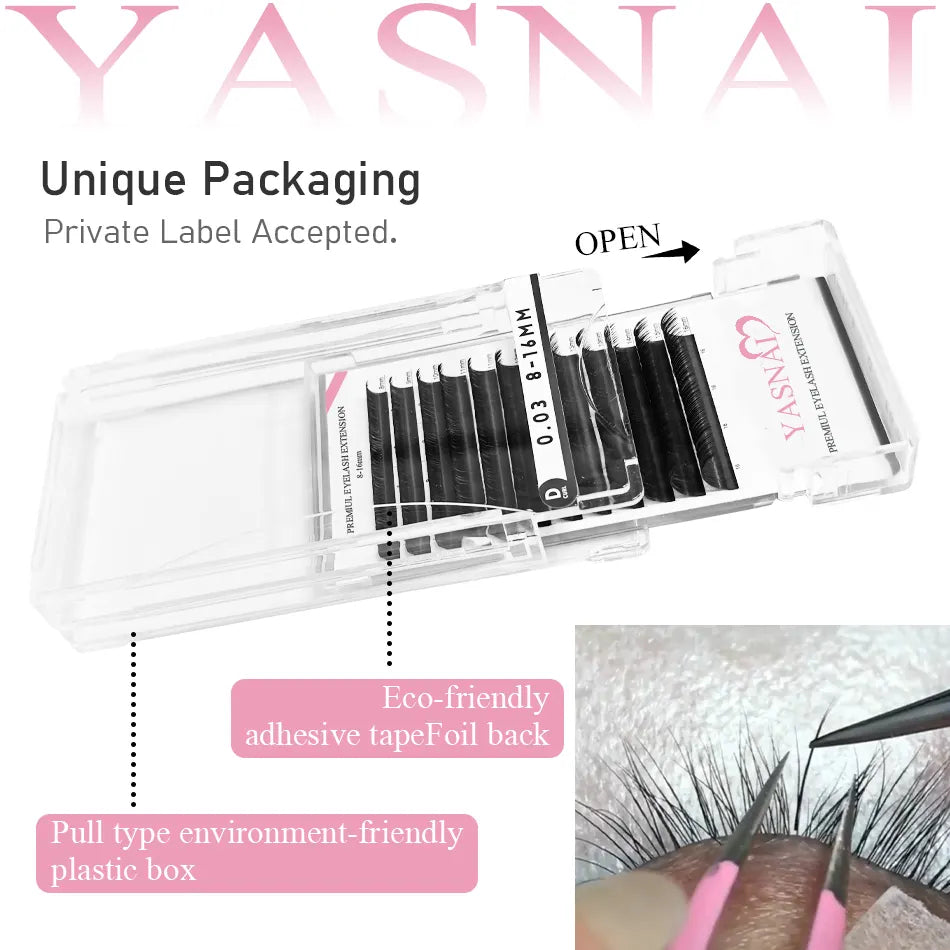 YASNAI 0.12 Matte Black Mega Lash Trays Private Label Classic Volume Lash Extensions Professional Eyelash Supplies