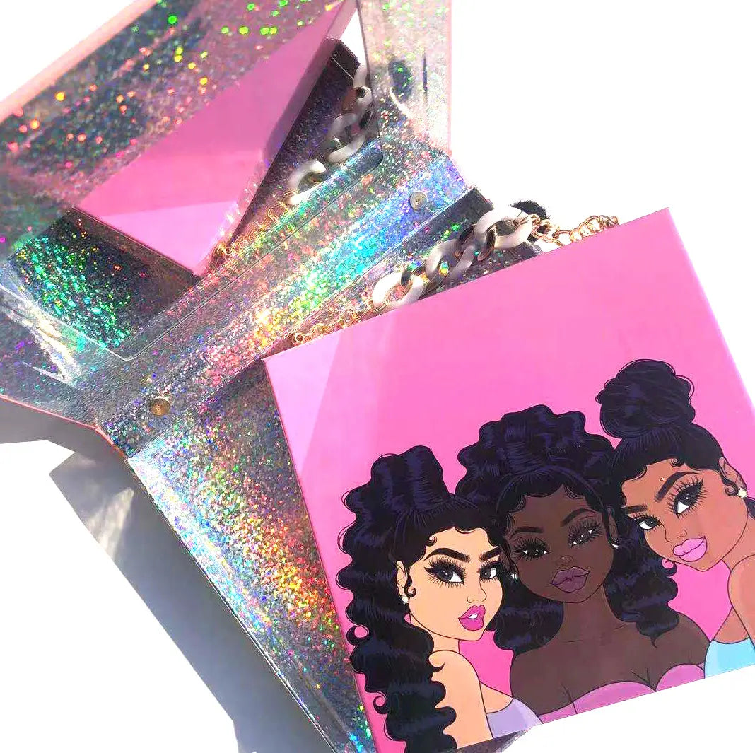 2021 New Trend Flip Top Eyelash Boxes Hot Pink 3 Girly Lash Box Cute Handbag Lash Case Cool Lash Box Holographic