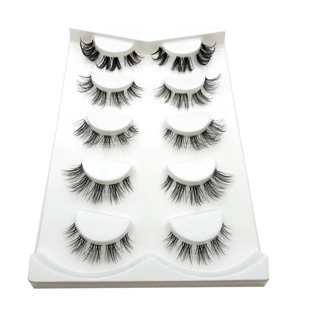 2022 New Fashion 5 Pairs Clear Band Segmented Eyelash Set Glue-based Lashes Extensions Kit