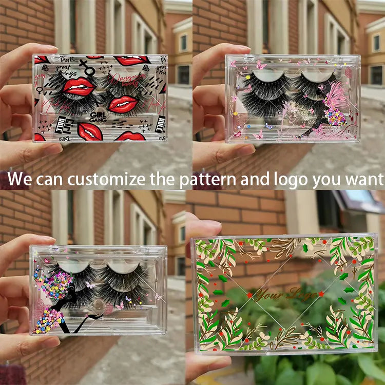 Eyelash Acrylic Butterfly Boxes Wholesale Private Label Acrylic Lash Box Clear Case Empty Customize Square Acrylic Lash Boxes