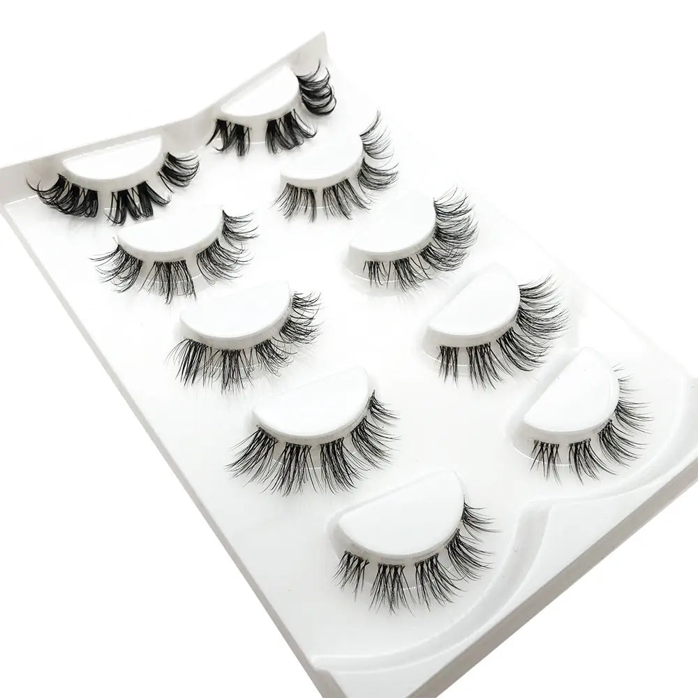 2022 New Fashion 5 Pairs Clear Band Segmented Eyelash Set Glue-based Lashes Extensions Kit