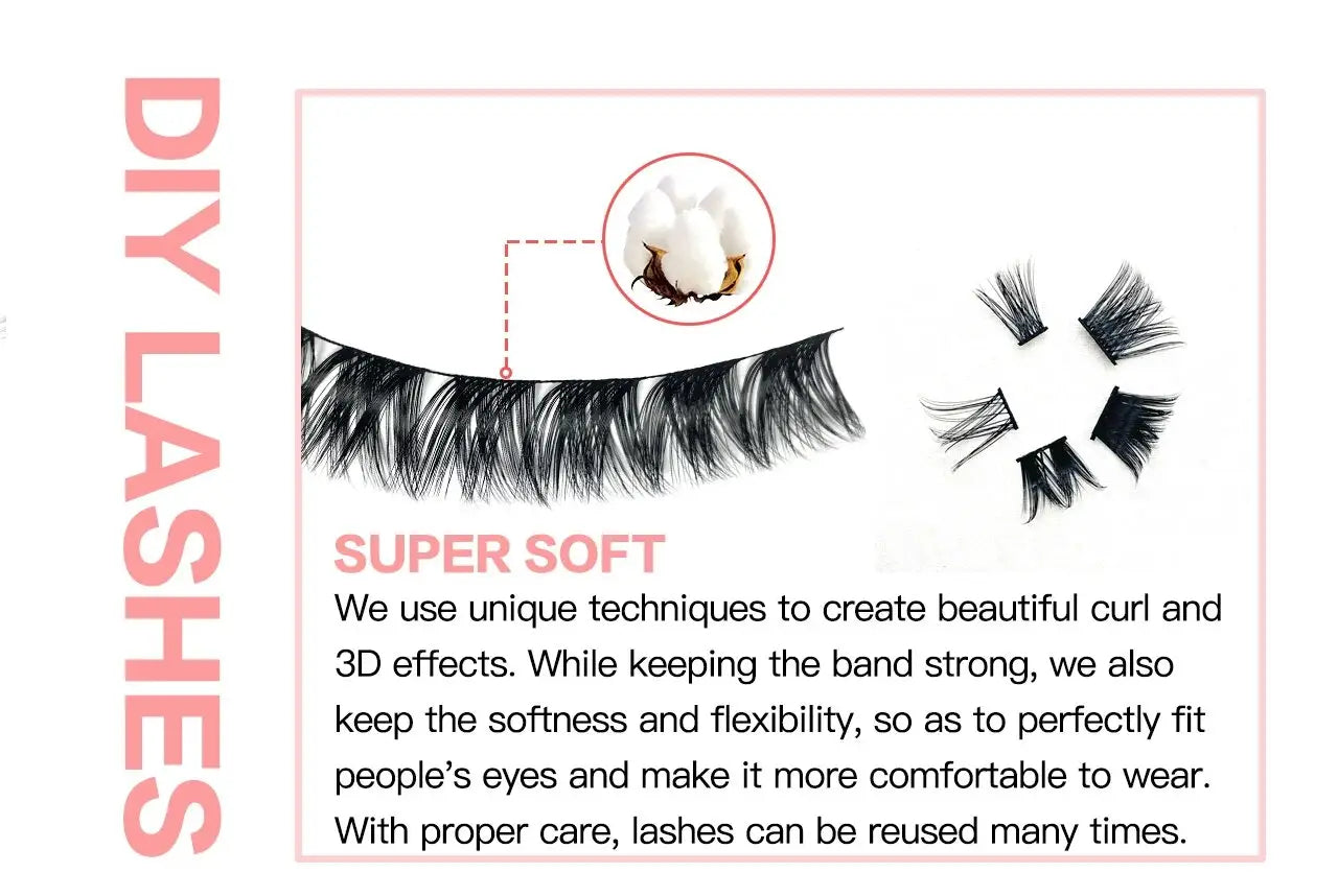Wholesale New Private Label Eyelash Cluster Diy Lash Extension Kit Sealant and Bond Matte Lash Tray Segment Cluster Lashes Kit