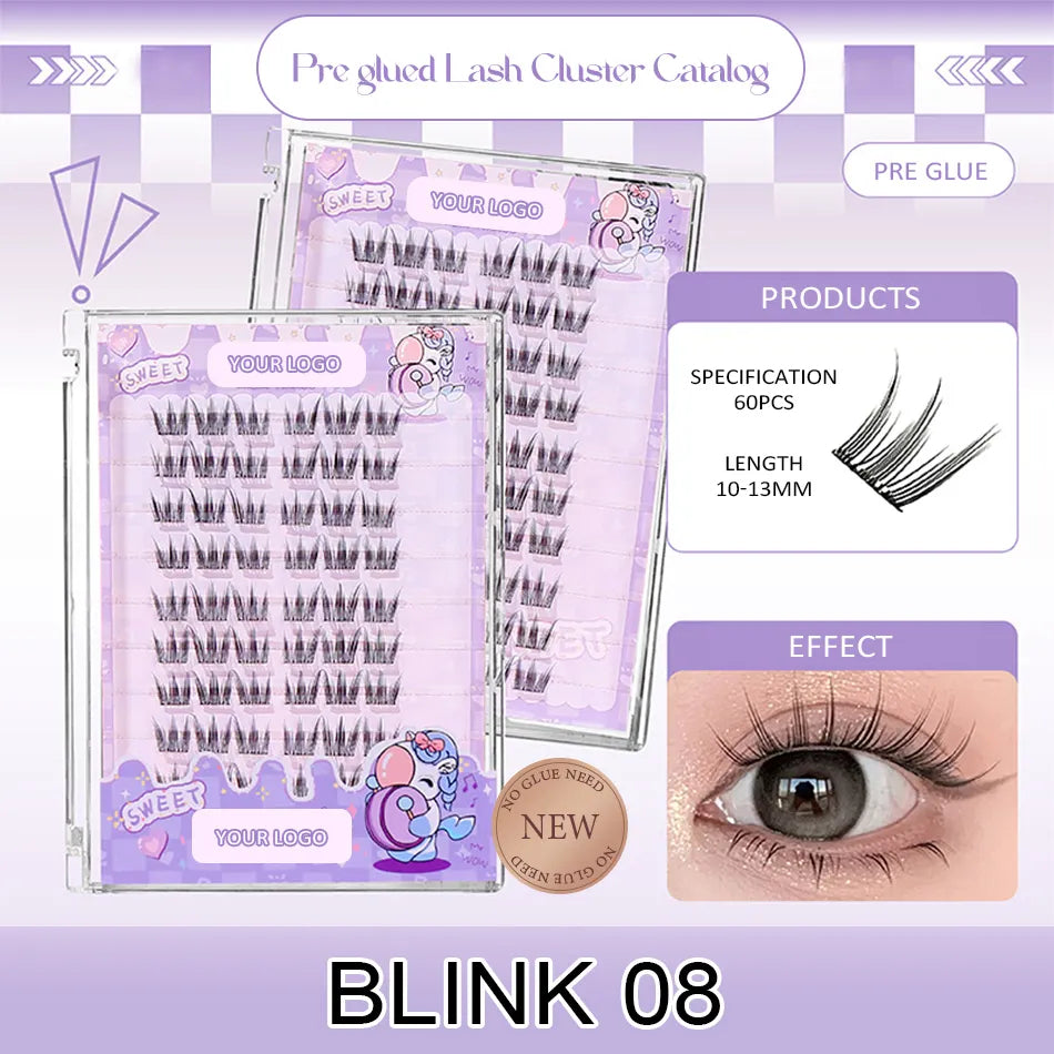 Lash Clusters Kit with Spikes and Bottom Invisible Band Cluster Lashes Custom logo Eye Lashes Cluster No Glue Needed