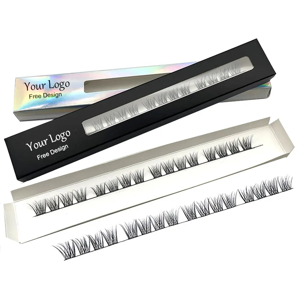 Super Thin Single Line Black Stem Segmented Eyelashes Wear Natural Ribbon Lashes Extensions With Colorful Box