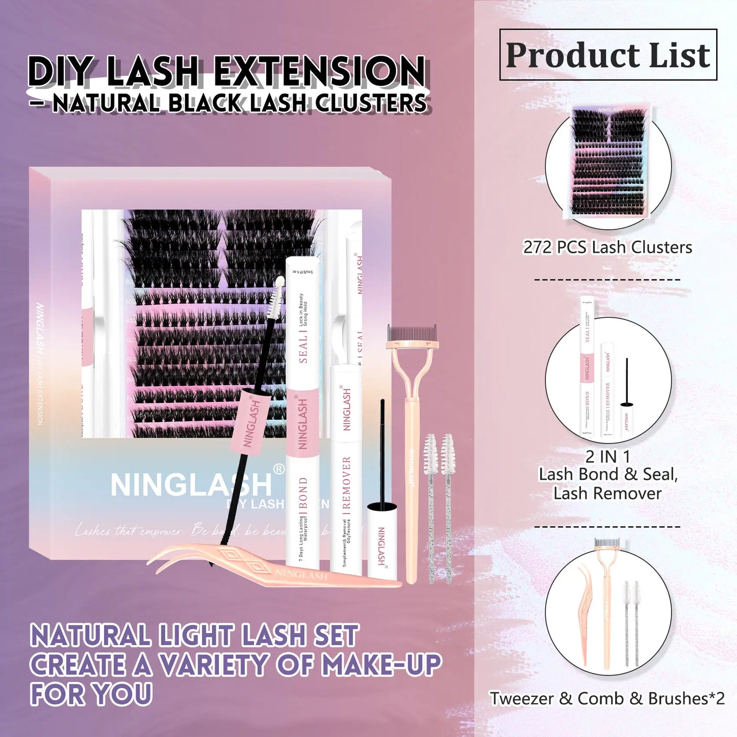 2025 80D Waterproof Full Lash Look Individual Lashes Cluster Kit 272pcs Thick Faux Cat Eye Mink DIY Lash Extension Kit