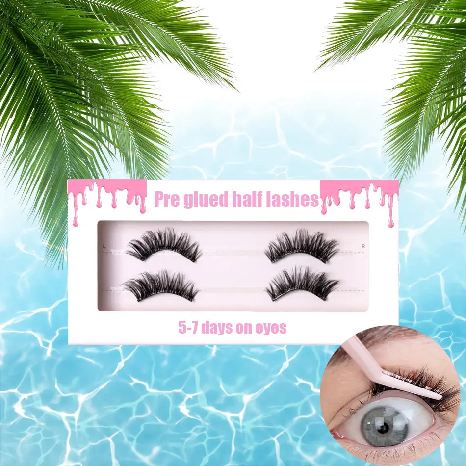 1 Step Waterproof Prebonded Half Lashes Super Strong Preglued Lashes 3D Korean Silk Pre Glue Half Lash