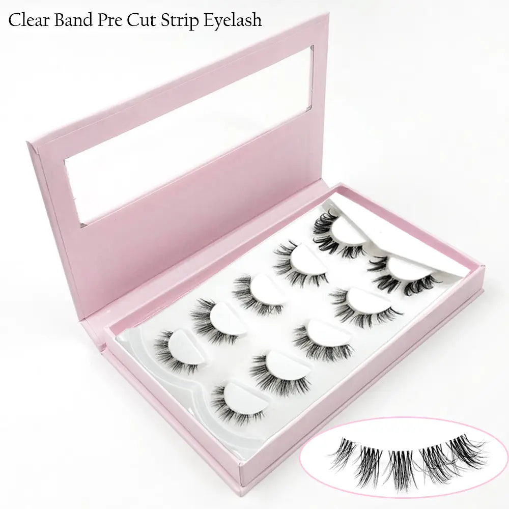 2022 New Fashion 5 Pairs Clear Band Segmented Eyelash Set Glue-based Lashes Extensions Kit