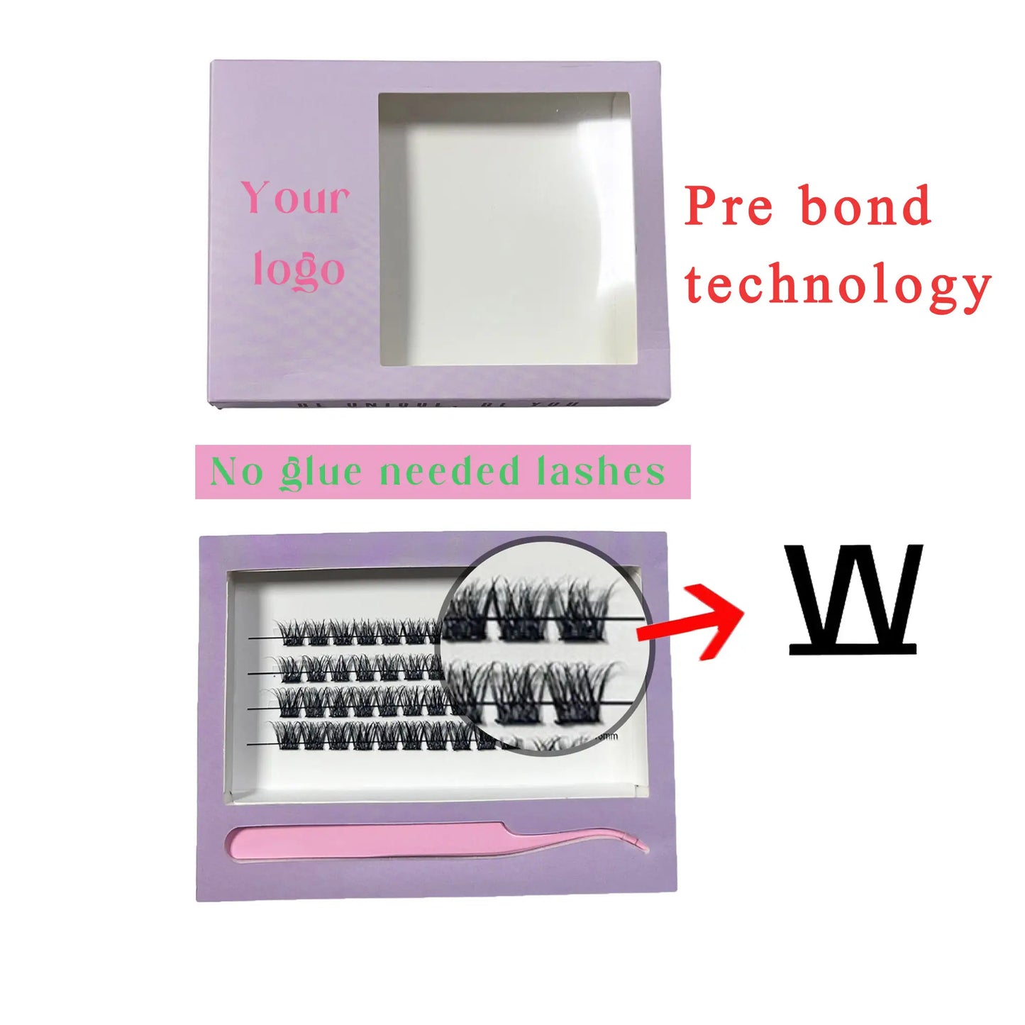 Private Label DIY Pre Glued Cluster Lashes With Tweezers 1 Step Press Lashes Pre Bond Self Adhesive Cluster Lash Kit Wholesale