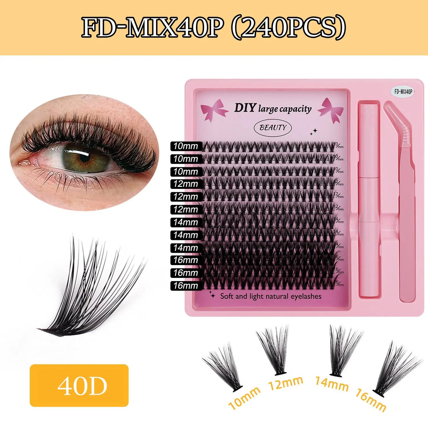 40D 60D 80D Cheap Cluster Lashes with Glue 12 14 16 Waterproof Strong Hold DIY Lash Cluster Manufacturers