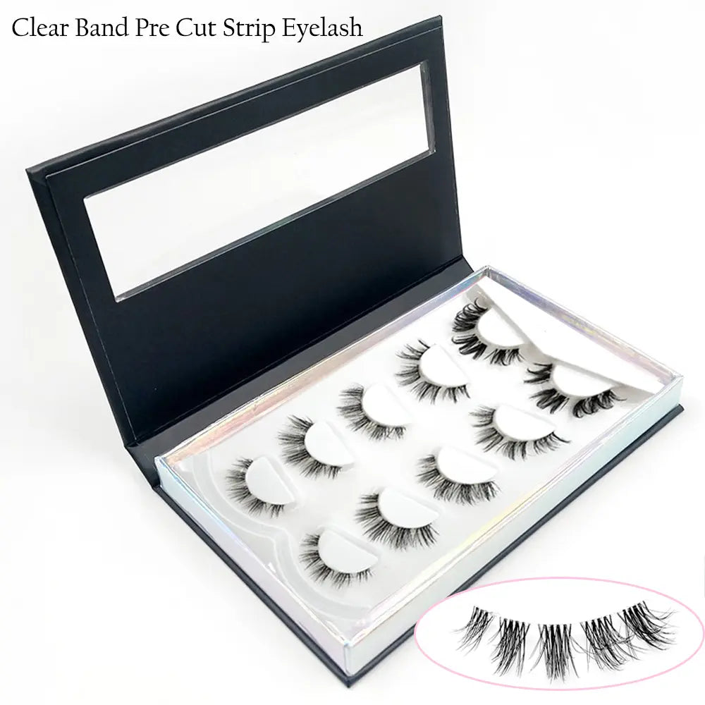 2022 New Fashion 5 Pairs Clear Band Segmented Eyelash Set Glue-based Lashes Extensions Kit