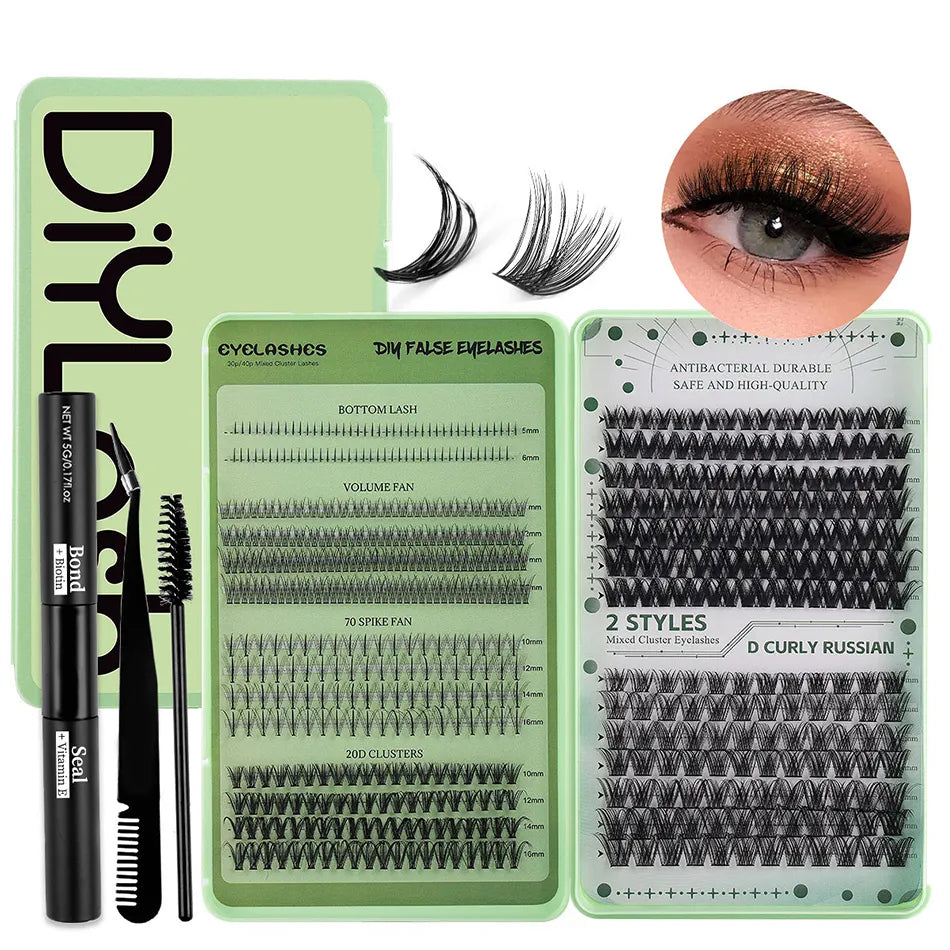 Mix Styles Lash Cluster Book Custom logo Waterproof Bond Seal Lash Clusters Kit Book Private Label
